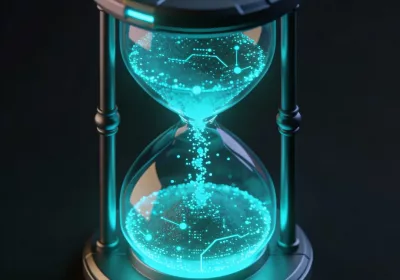 3D isometric icon of a digital hourglass representing hourly website development and support services.