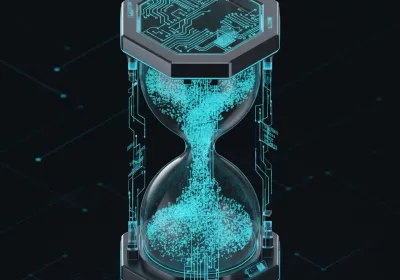 3D isometric icon of a gold hourglass inside a shield representing discounted support hours for members.