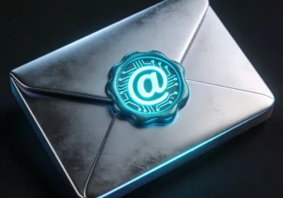 3D isometric icon of a digital envelope with glowing circuitry representing email marketing integration.