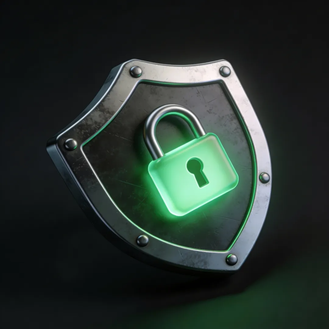 website-care-plan-icon 3D isometric icon of a shield and padlock representing website security and maintenance.