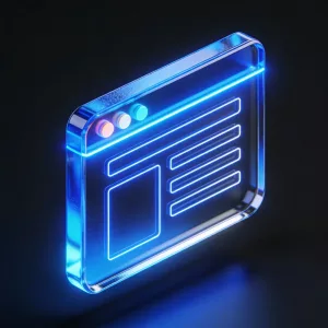 3D glass icon representing custom web design and coding.