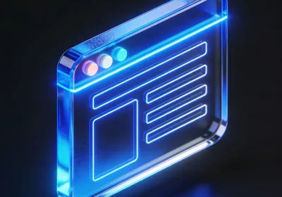 3D glass icon representing custom web design and coding.